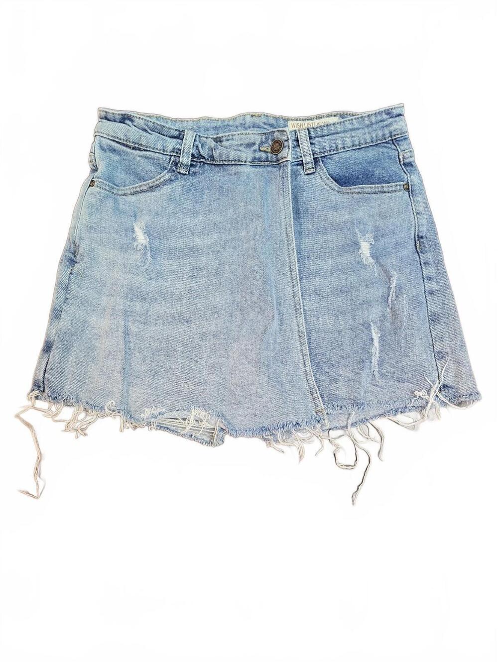 Wishlist Light Blue Distressed Denim Mini Skirt